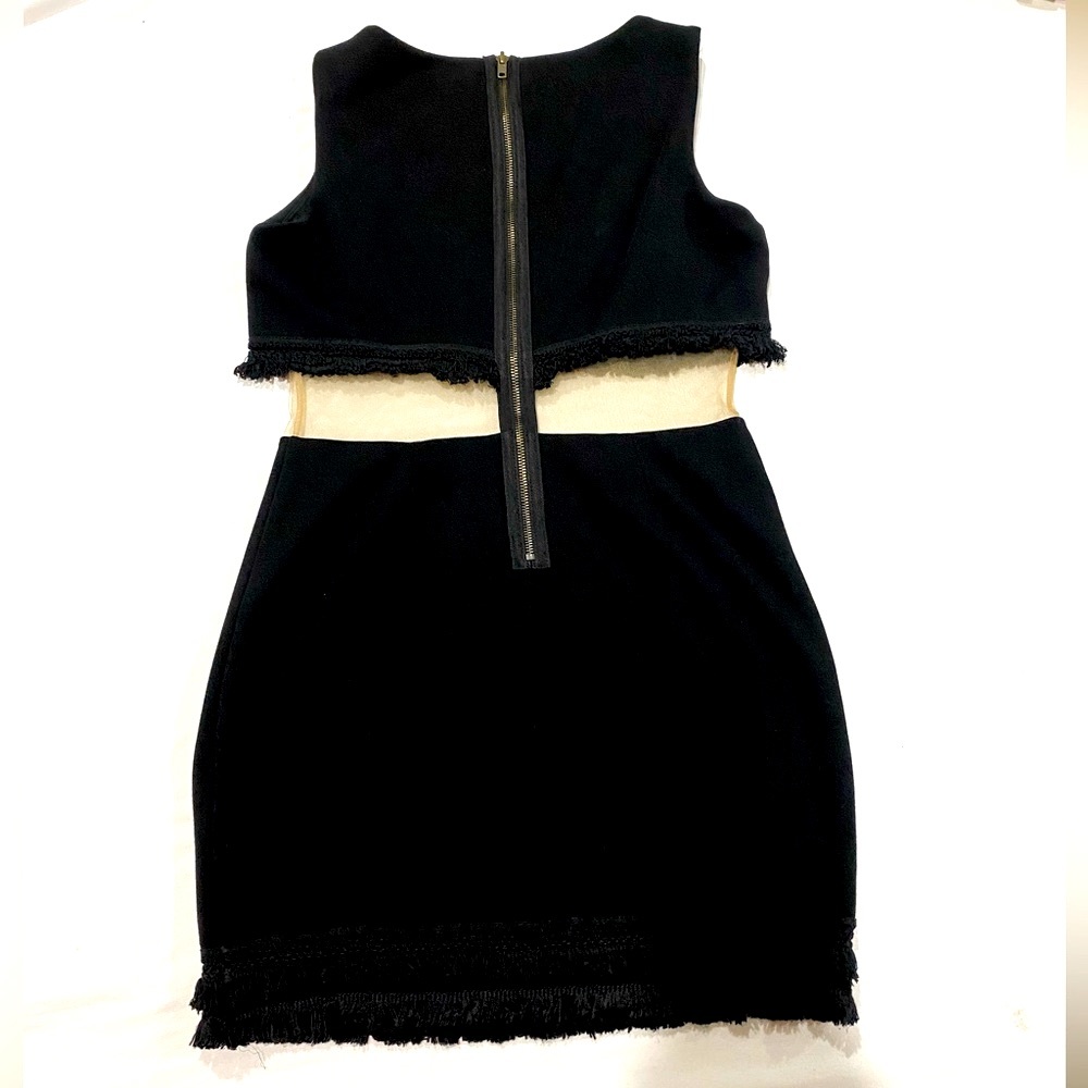 🎉Bailey/44 Dress w/ Sheer Panel w/ Double Fringe @ Hem & Fringe Above Panel SzL - Picture 8 of 10